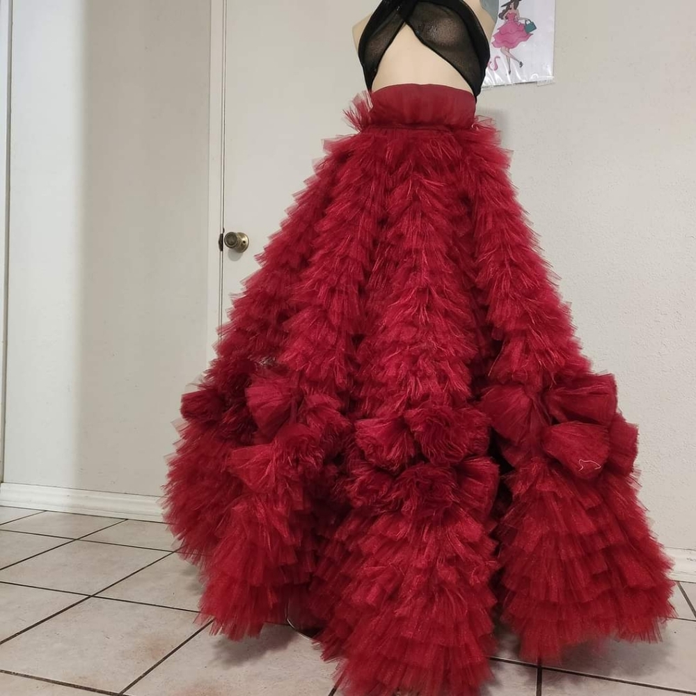 Morphine fashion rose skirt Prom red tulle  xs anthropology Haute Couture